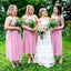 Elegant Spaghetti Strap Pink Tulle A-Line Tea-Length Beading Cheap Bridesmaid Dresses,BD18