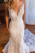 Elegant White Spaghetti Straps V Neck Lace Appliques Strapless Mermaid Long Wedding Dresses,WD55