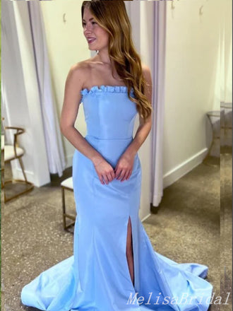 Strapless Sheath Evening Gown Maxi Long Formal Dresses Prom Dresses With Side Slit ,MB581