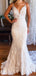 Elegant White Spaghetti Straps V Neck Lace Appliques Strapless Mermaid Long Wedding Dresses,WD55