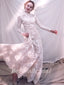 Elegant White Long Sleeve Lace Appliques Tulle Long A-Line Wedding Dresses , WD18