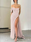 Light Pink Strapless Mermaid Evening Gown Long Evening Party Prom Dresses with High Slit,MB822