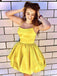 Yellow Spaghetti Straps A-Line Graduation Party Short Homecoming Dresses, HD441