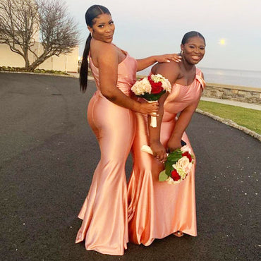 Sexy Pink One Shoulder Simple Cheap Mermaid Long Bridesmaid Dresses ,BD167