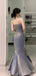 Elegant Gray Spaghetti Strap Pleats Ruffles Mermaid Long Evening Prom Dresses,MB18