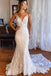 Elegant White Spaghetti Straps V Neck Lace Appliques Strapless Mermaid Long Wedding Dresses,WD55