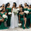 Off Shoulder Green Mermaid Plunging Long Bridesmaid Dresses ,BD213