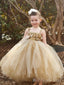 Cute Goden A- Line Tulle Spaghetti Straps  Cheap Simple Long Flower Girl Dresses,FG43