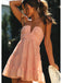 Elegant Pink Halter Tulle Ruffle V Neck A-Line Short Homecoming Dresses, HD62