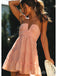 Elegant Pink Halter Tulle Ruffle V Neck A-Line Short Homecoming Dresses, HD62