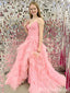 Cute V-Neck Spaghetti Straps Pink A-Line Evening Gown Maxi Long Formal Dresses Prom Dresses,MB510