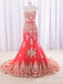 Red Mermaid Strapless Lace Appliques Party Dress Long Prom Dresses to Impress,MB951