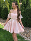 Elegant Light Pink Off-The-Shoulder Lace Appliques A-Line Graduation Party Homecoming Dresses, HD340