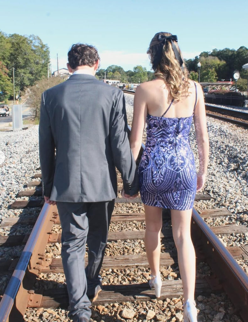 Elegant purple Straight Across Short Party Dress Short Homecoming Dress, HD487