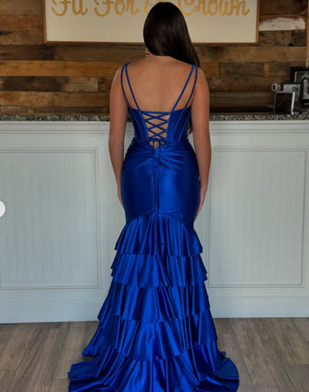 Elegant Blue Mermaid V-neck Long Formal Dress to Impress  ,MB11017
