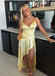 Sexy Yellow Mermaid V-neck Slit Long Formal Dress to Impress  ,MB11018