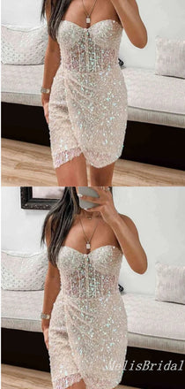 Sexy Sparkle Sweetheart Strapless Mermaid Short Homecoming Dresses Tight, HD302