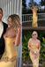 Sexy Yellow Spaghetti Straps Sheath Party Dress Long Prom Dresses to Impress ,MB995