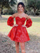 Red Strapless Appliques Sweetheart A-Line Graduation Party Short Homecoming Dresses, HD435