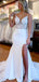 Elegant White Spaghetti Straps V Neck Lace Appliques Strapless Mermaid Long Wedding Dresses,WD56