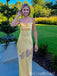 Sexy Yellow Spaghetti Straps Sheath Party Dress Long Prom Dresses to Impress ,MB995