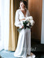 Simple V-Neck Two Piece A-Line Long Cheap Beach Wedding Dresses , WD19