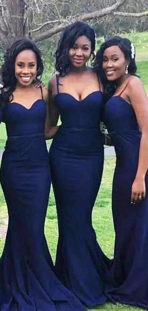 Sexy Dark Blue Spaggetti Straps Mermaid  Long Cheap Bridesmaid Dresses ,BD74