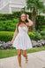 Elegant White A-Line Satin Strapless Spaghetti Straps Cheap Simple Short Homecoming Dresses, HD102