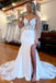 Elegant White Spaghetti Straps V Neck Lace Appliques Strapless Mermaid Long Wedding Dresses,WD56