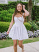 Elegant White A-Line Satin Strapless Spaghetti Straps Cheap Simple Short Homecoming Dresses, HD102