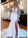 Elegant White Spaghetti Straps V Neck Lace Appliques Strapless Mermaid Long Wedding Dresses,WD56