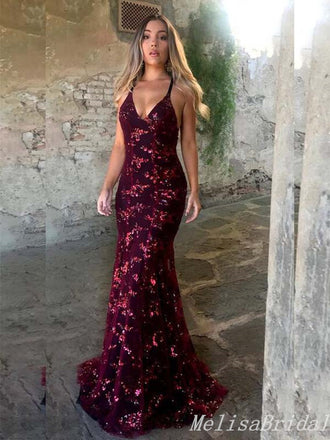 Sexy Open Back Lace Appliques V-Neck Mermaid Evening Gown Maxi Long Formal Dresses Prom Dresses  ,MB422