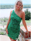 Elegant Green One Shoulder Sequin Cheap Simple Short Homecoming Dresses, HD85