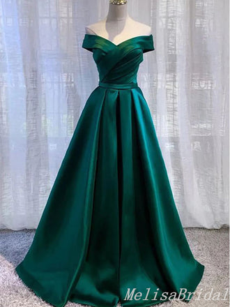 Green Off Shoulder Lace Up Back A-Line Evening Gown Maxi Long Evening Party Prom Dresses,MB622