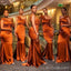 Sexy Orange One Shoulder Mermaid Pleats Long Cheap Bridesmaid Dresses ,BD81