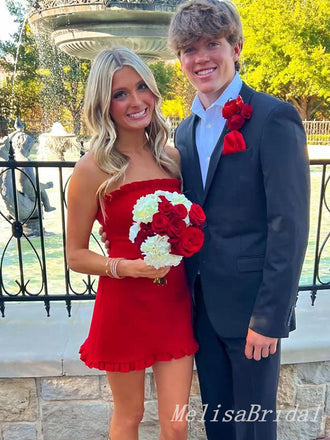 Sexy Red Sheath Strapless Straight Neck Short Party Dress Short Homecoming Dress, HD479