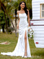 Elegant White Strapless Simple Spaghetti Strap Side Slit Evening Prom Dresses,MB83