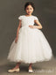 Elegant White Lace Tulle Appliques A- Line Cheap Simple Long Flower Girl Dresses,FG47