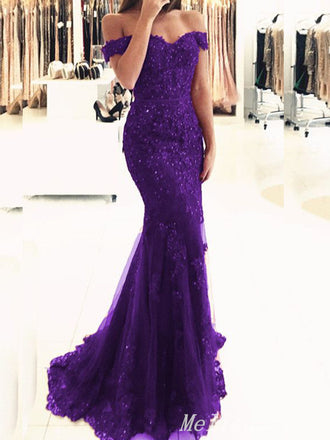 Elegant Dark Purple Mermaid Lace Appliques Evening Gown Maxi Long Formal Dresses Prom Dresses,MB502