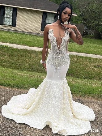 Sexy White Mermaid Long Formal Dress to Impress,MB11091