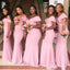 Elegant Pink Off Shoulder  Mermaid Long Cheap Bridesmaid Dresses ,BD59