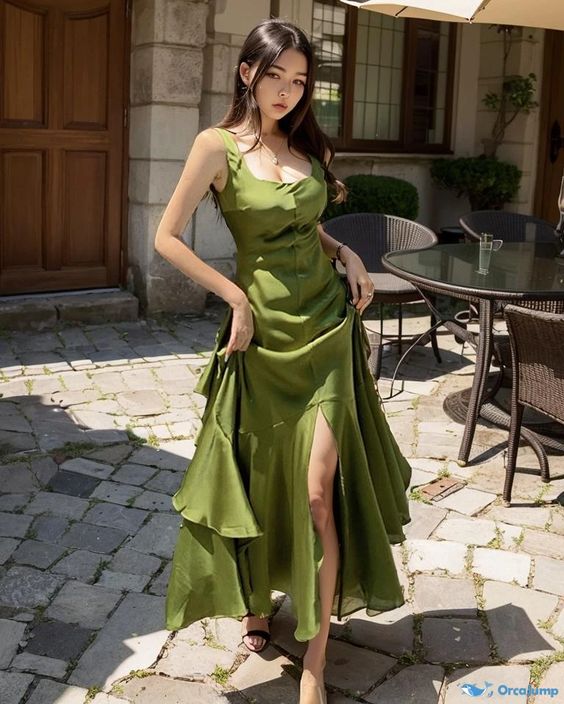 Elegant Green Backless Side Slit Ruffles A-Line Long Prom Dresses,MB20