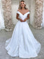 Elegant White V Neck Off Shoulder A Line Tulle Long Wedding Dresses, WD31