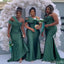 Green Appliques One Shoulder Mermaid Long Bridesmaid Dresses,BD200