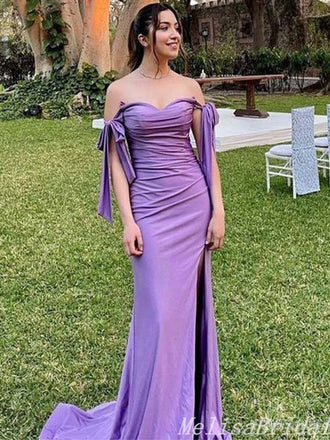 Elegant Sexy Off-The-Shoulder Sweetheart Sheath Evening Gown Maxi Long Formal Dresses Prom Dresses With Side Slit ,MB456