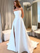 Elegant White Strapless Side Slit A-Line Long Wedding Dresses,WD38