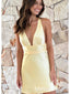 Sexy Yellow V-Neck Short Cheap Simple Backless Homecoming Dresses,HD11