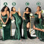 Mismached Green Side Slit Spaghetti Straps Simple Cheap Mermaid Long Bridesmaid Dresses ,BD171