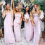 Elegant Spaghetti Strap Pink A-Line Chiffon Long Cheap Bridesmaid Dresses,BD17