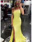 Sexy Yellow Side Slit One Shoulder Sequin Lace Up Back Mermaid Long Evening Prom Dresses,MB125